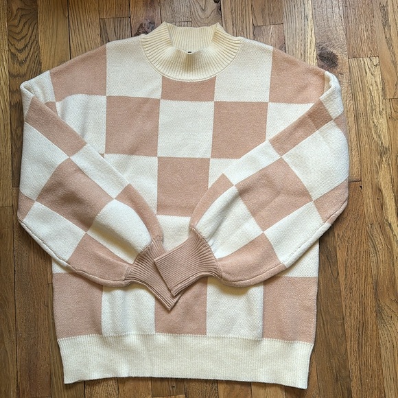 Pastel Checker Sweater Mock Neck Sweater Sleeves Medium - Picture 3 of 4